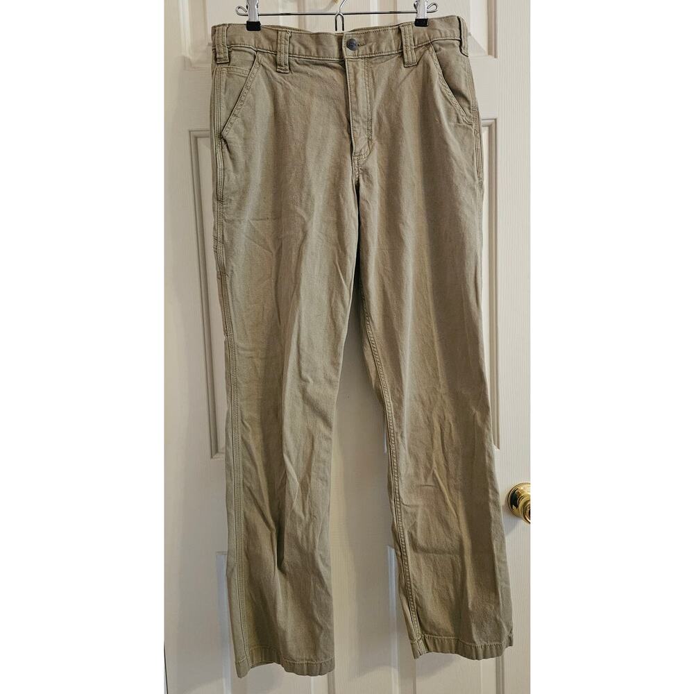 Men's Carhartt Canvas Jeans Carpenter Style Beige Brown Size 34 x34 Relaxed Fit